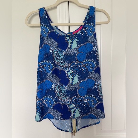 Macbeth Collection Margaret Josephs • Blue Tank Top • Gold Zipper Back • Silky - Picture 3 of 11